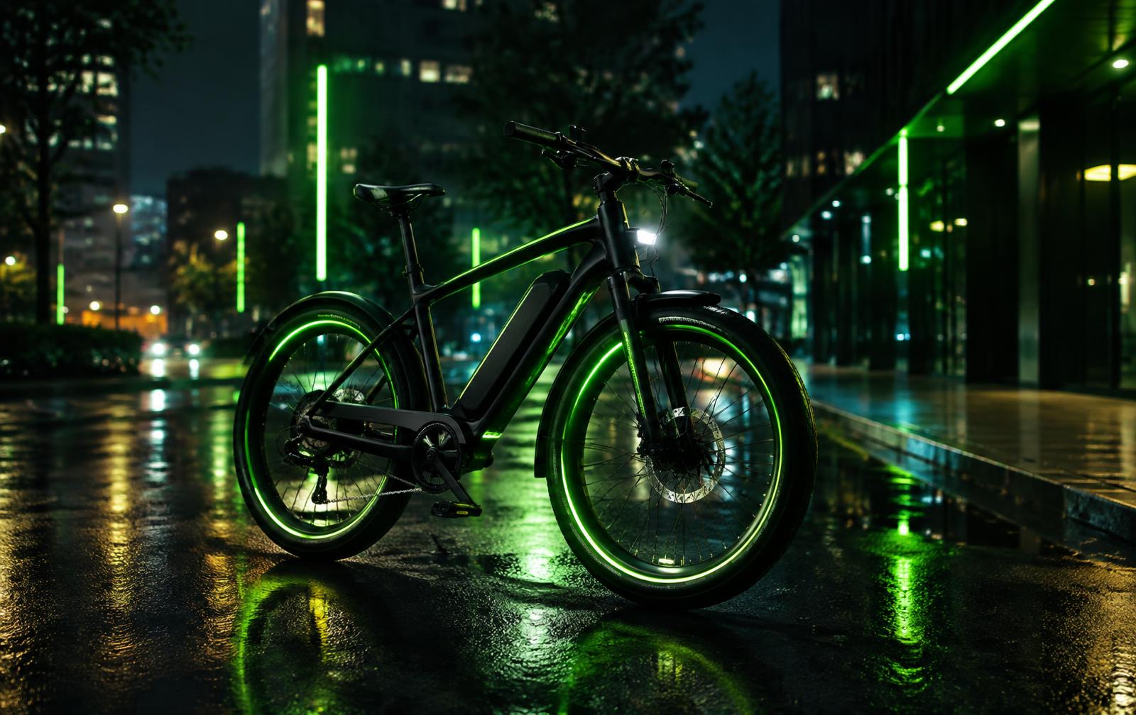 Bike elétrica na cidade à noite
